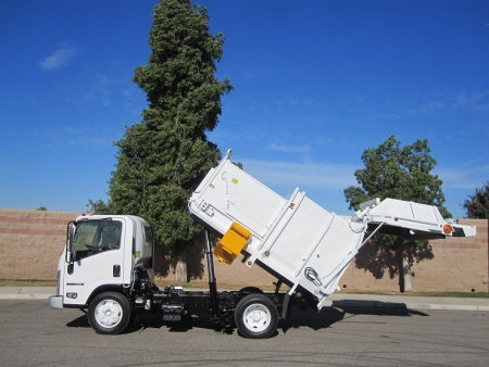 2008 GMC W5500 with Amrep Satellite 6yd Side Loader Refuse Truck